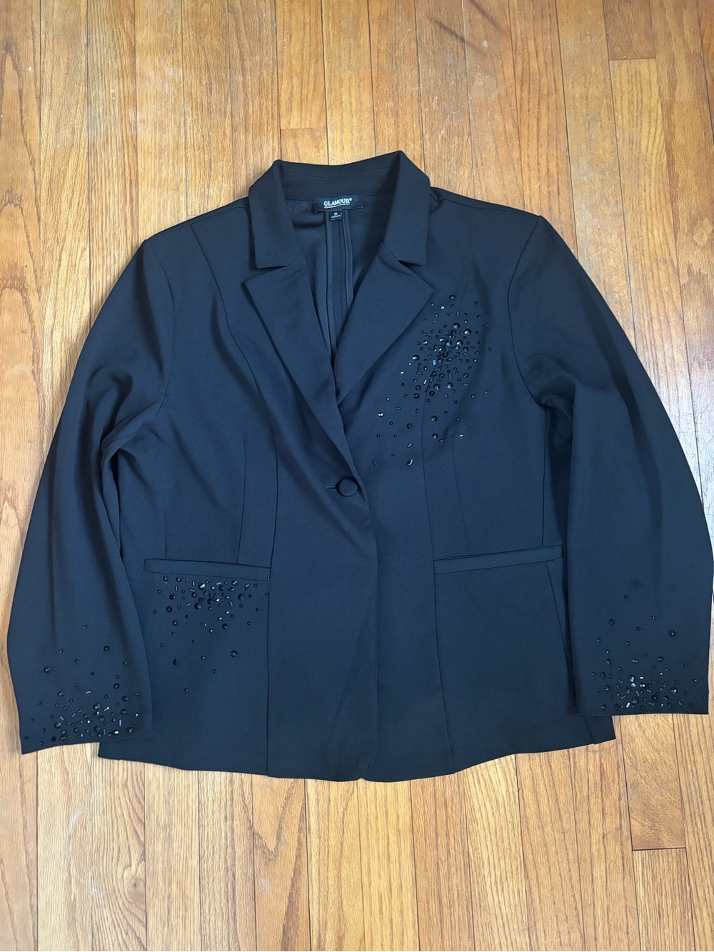 Glamour Black Women's Embellished Single-Button Blazer